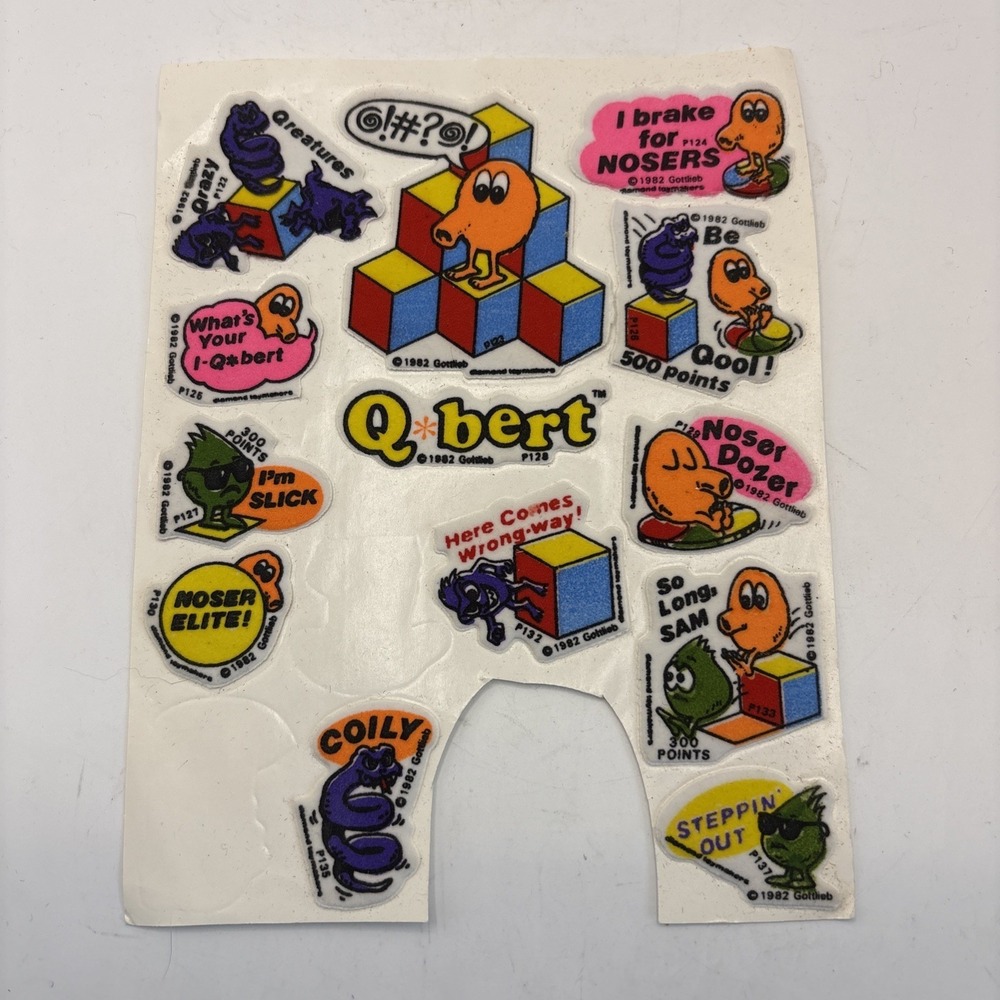 Vintage 1982 Gottlieb Q*bert Fuzzy‎ Sticker Set Video Game Not Complete